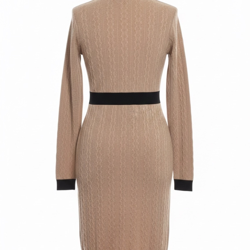 Chic Long Sleeve Tan and Black Dress - Picture 3 of 6
